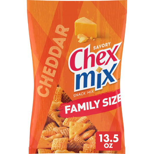 Chex Mix Cheddar Snack Mix, Savory Snack Bag, Family Size, 13.5 oz