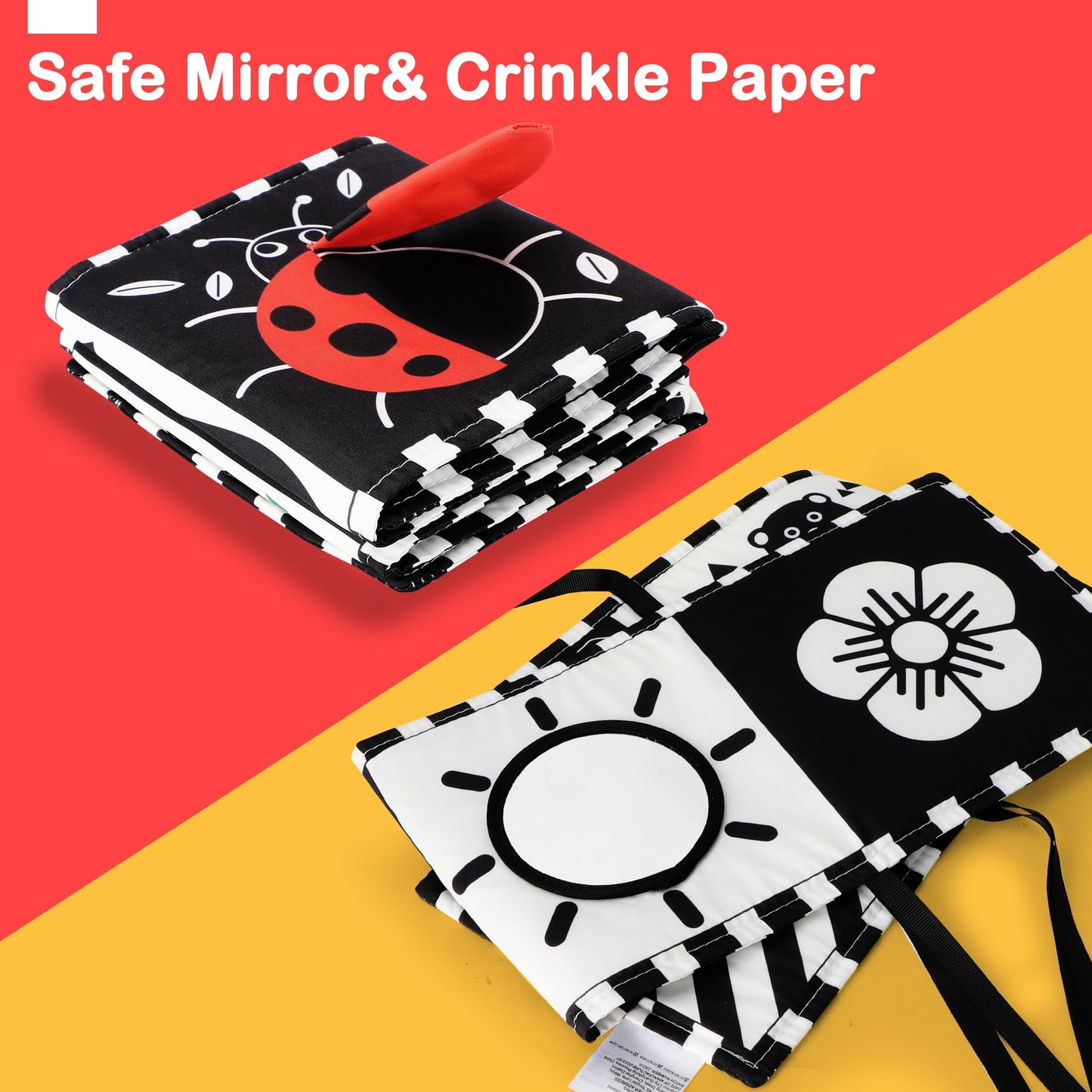 URMYWO Black and White Baby Toys, Tummy Time High Contrast Newborn Toys 0-3 Months, Soft Baby Book, Visual Stimulation Montessori Sensory Infant Toys 0-6-12 Months, Shower Gift for Boys Girls