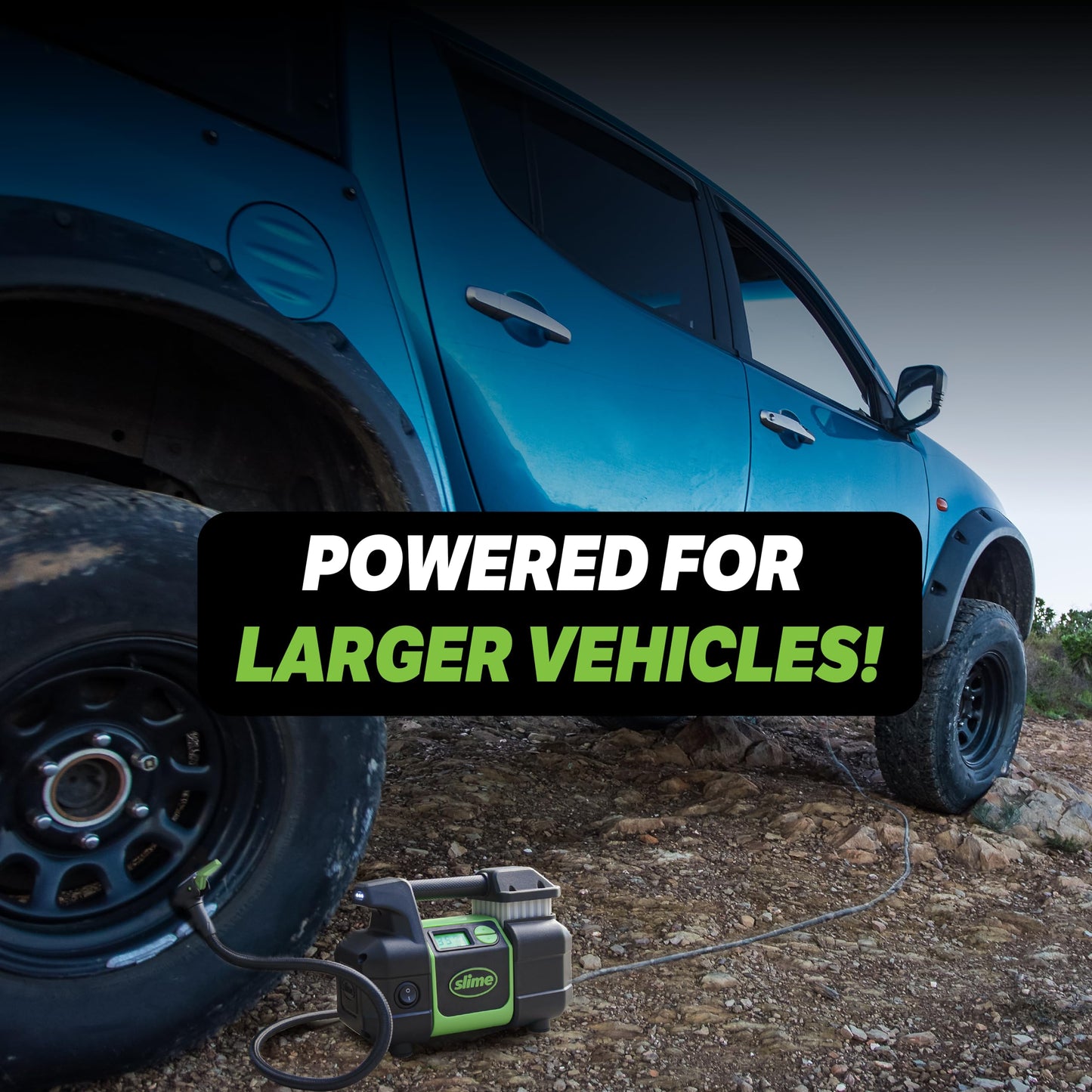 Slime 40063 Tire Inflator, Portable Car, SUV, 4x4 Air Compressor, Elite Heavy Duty, Inflate Right Automatic Shut Off, with Digital 99 psi Display, Long Hose and LED Light, 12V, 3 min Inflation