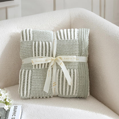 Amélie Home Chenille Knit Throw Blanket for Couch, Checkered Texture Decorative Soft Blanket for Sofa, Bed & Living Room, 50"x60", Sage Green & White