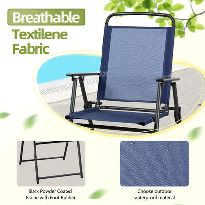 Vongrasig 6 Pieces Folding Patio Dining Set, All Weather Small Metal Outdoor Table and Chair Set, Garden Patio Furniture Set w/Umbrella, Glass Table & 4 Folding Chairs for Lawn, Backyard, Blue