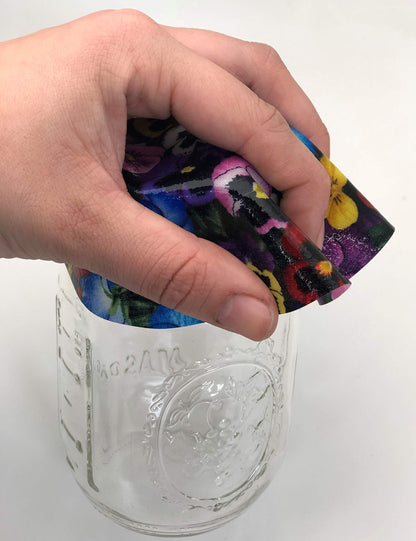 Andreas Silicone JO-14 Non-Slip 6.25" Jar Opener, Easy Lid Opener, Made with Silicone and Fabric, Dishwasher Safe, Garlic Peeler, Pansies, 6.25 inch