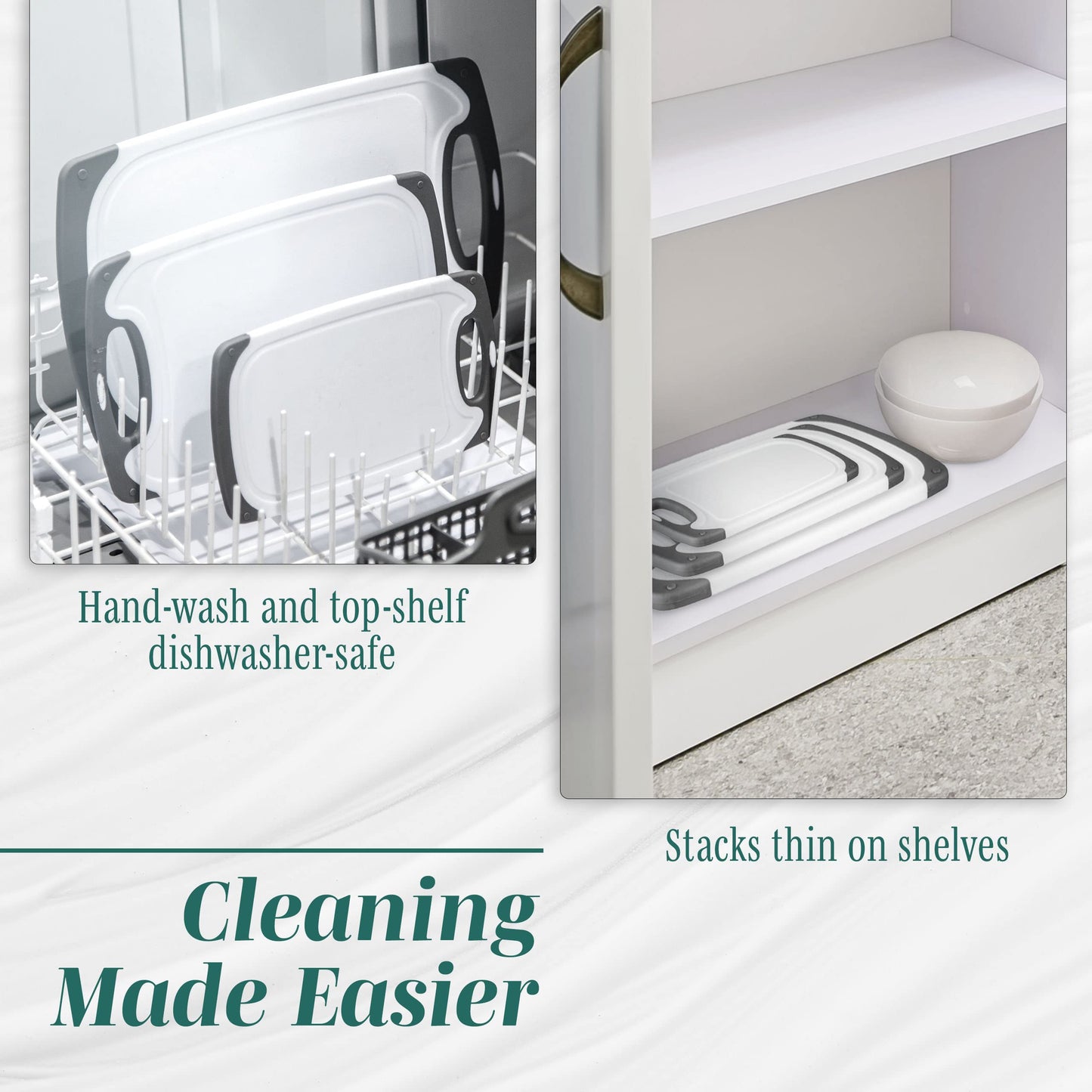 Cutting Boards for Kitchen - BPA-Free Chopping Board - Different Sizes & Non Slip Handles - Reversible, Large Cutting Board Set - Unique Gifts for Cooks Who Have Everything - 3-Pack Gray