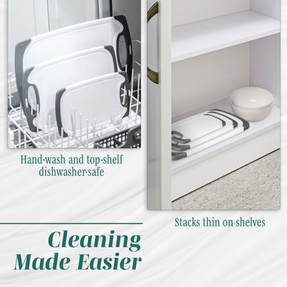 Cutting Boards for Kitchen - BPA-Free Chopping Board - Different Sizes & Non Slip Handles - Reversible, Large Cutting Board Set - Unique Gifts for Cooks Who Have Everything - 3-Pack Gray