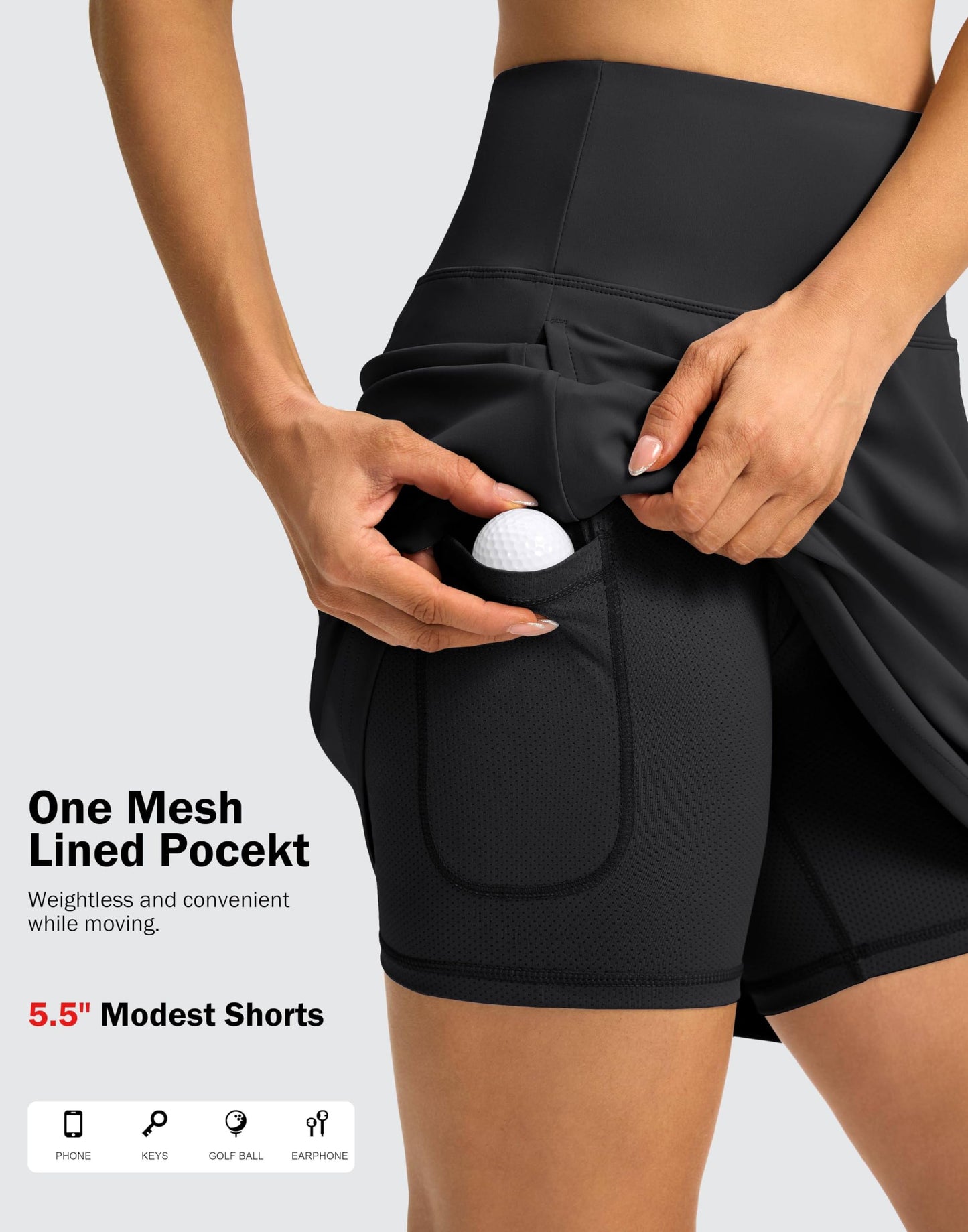 SANTINY 18" Skorts for Women 3 Pockets High Waist Long Athletic Tennis Skirt Golf Skort for Casual Summer Travel (Black_XL)