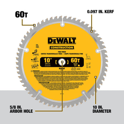 DEWALT 10-Inch Miter Saw Blades/Table Saw Blades, 2-Blade Combo, 60-Tooth & 32-Tooth Pack (DW3106P5)