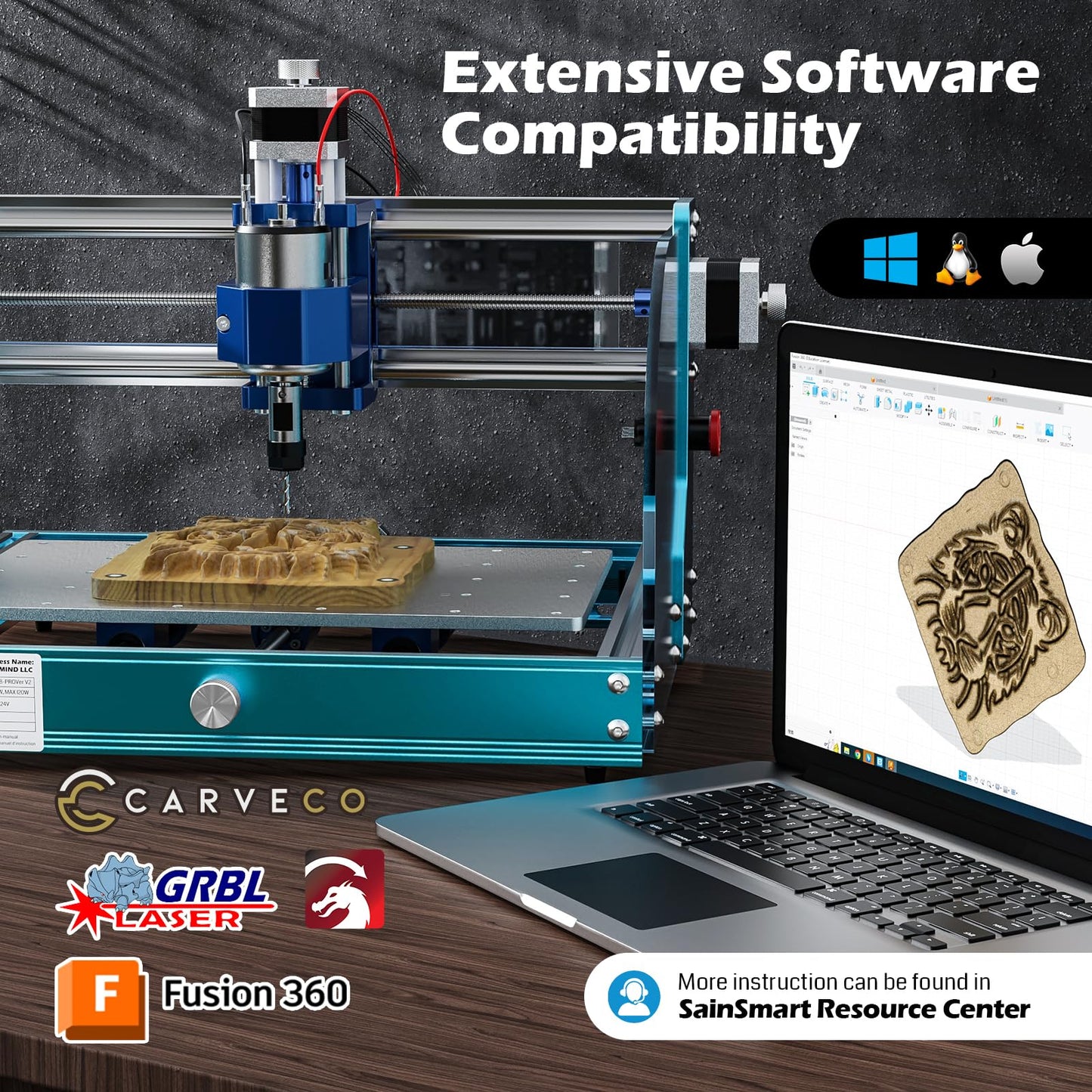 SainSmart Genmitsu 3018-PROVer V2 CNC Router Machine for Beginner, Mini Milling Engraver Kit with Z-Probe, Limit Switches, E-Stop, Ideal for Wood, Acrylic, MDF, Plastic (Without Offline Controller)