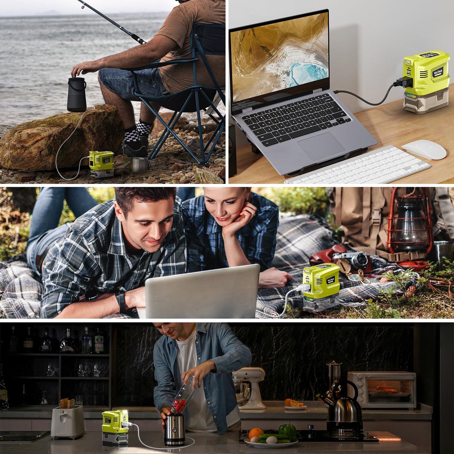 VoLtTech 200W Power Inverter Compatible with Ryobi 18V Battery, 18V to 110V-120V, Portable Phone Charger with USB Charger Adapter, 2 USB Ports & 1 Type-C & 1 AC Outlet (No Battery)