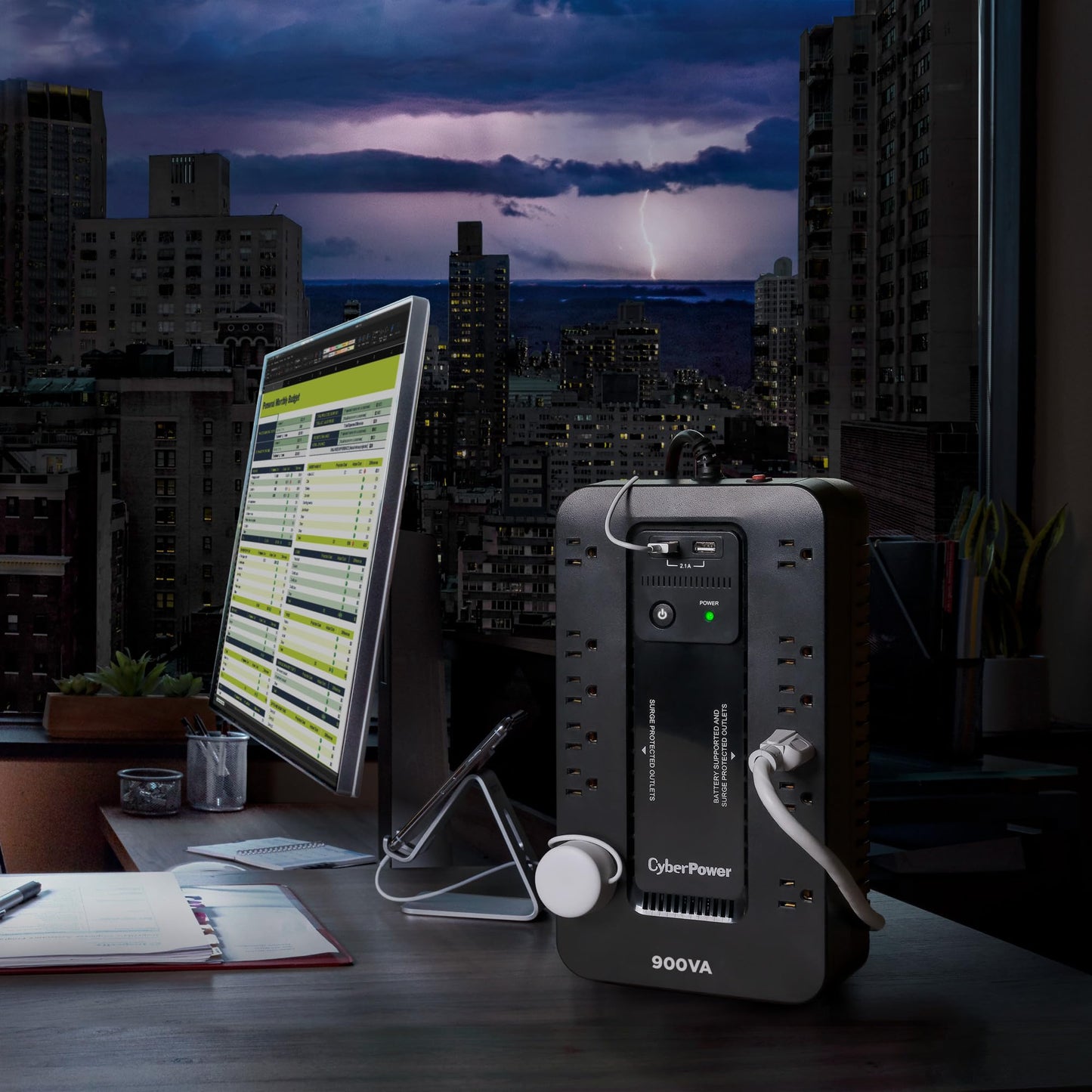 CyberPower ST900U Standby UPS System, 900VA/500W, 12 Outlets, 2 USB Charging Ports, Compact, Black