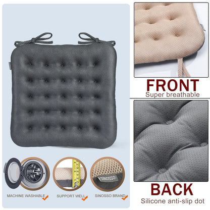 SINOSSO Excellent Support Effect Office Chair Cushion 1 Pack, Luxury Air Mesh Breathable Non-Slip Desk Computer Seat Cushion, Kitchen Dining Room Square Chair Pad (1 Count, Grey)