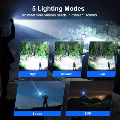 Sunitact Flashlights High Lumens, Rechargeable Flashlight Led 2000 Lumen XHP70.2, Super Bright Flash Light, High Powered Handheld Flashlights for Emergency Camping Gift, IP67 Waterproof, Adjustable