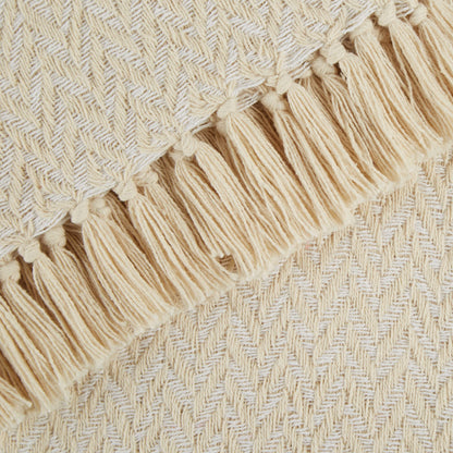 DII Modern Zig Zag Throw Blanket Woven Cotton, Hand-Knotted 2.5" Fringe, 50x60, Natural