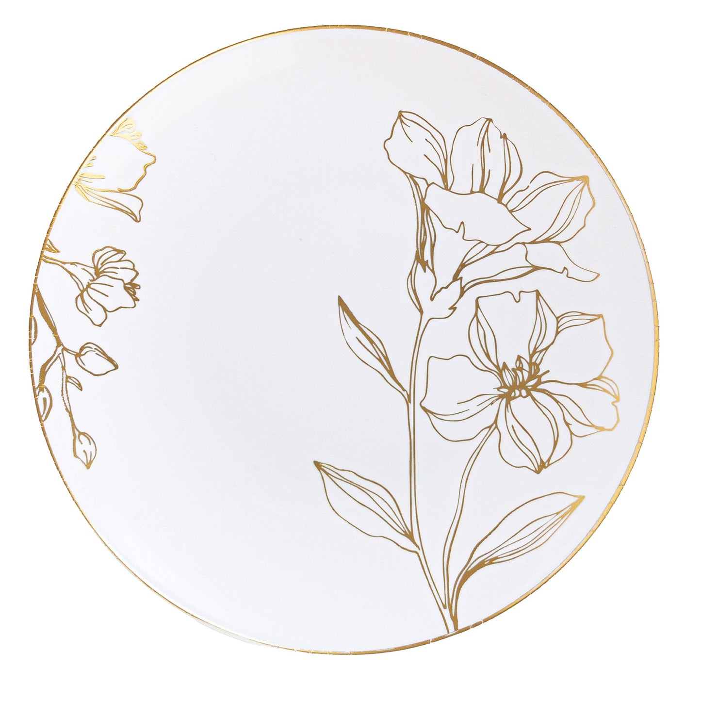 [6'' Plates 40 Count] White Plastic Floral Design Party Plates With Gold Rim Premium heavyweight Elegant Disposable Tableware Dishes