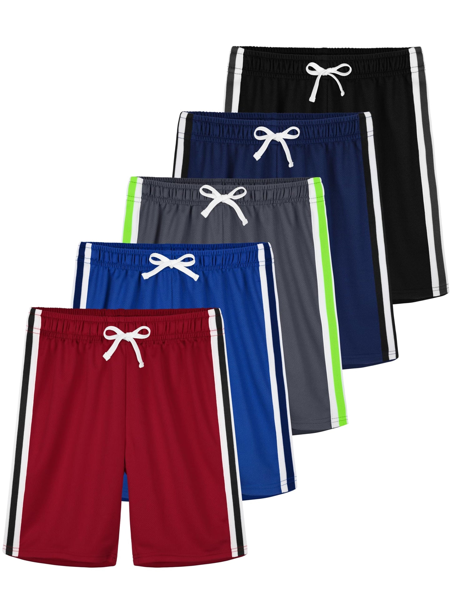 YERIOK 5 Pack Boys Shorts Boys Athletic Basketball Mesh Kids Soccer Gym Clothes Quick Dry Active Sports Shorts Black, Navy Blue, Mixed Color A 12-14Y