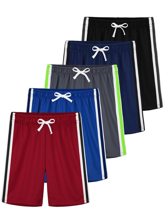 YERIOK 5 Pack Boys Shorts Boys Athletic Basketball Mesh Kids Soccer Gym Clothes Quick Dry Active Sports Shorts Black, Navy Blue, Mixed Color A 12-14Y