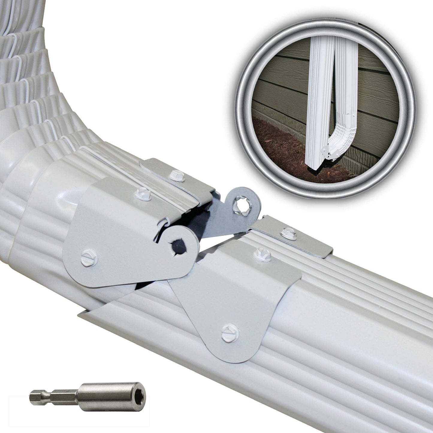 Zip Hinge 5 Pack Plus | Made in The USA Downspout Hinge | Hardware, Nutsetter & Instructions | DIY Installation on All Rectangle or Square Downspouts