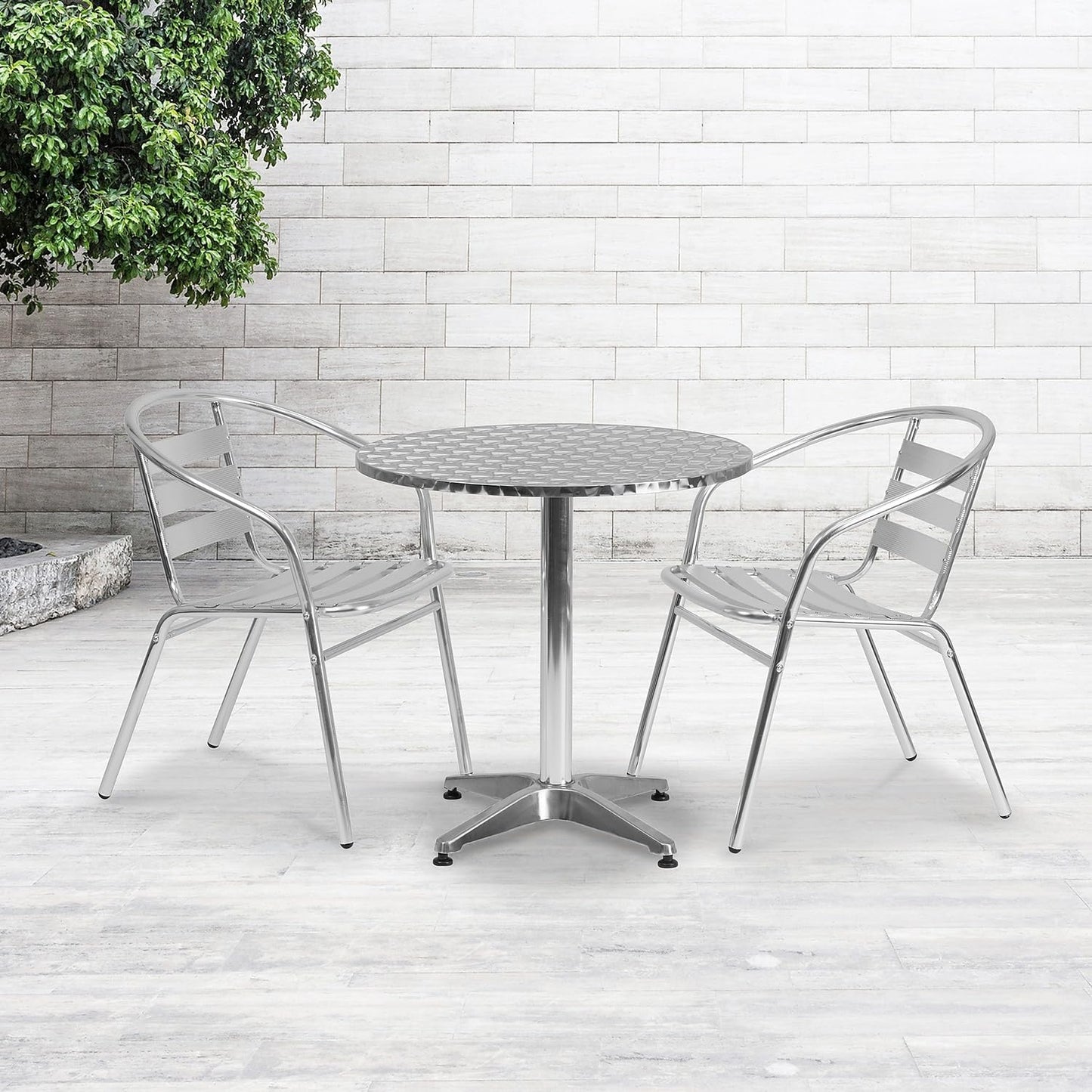 Flash Furniture Mellie 27.5" Round Aluminum Indoor-Outdoor Table with Stainless Steel Table Top