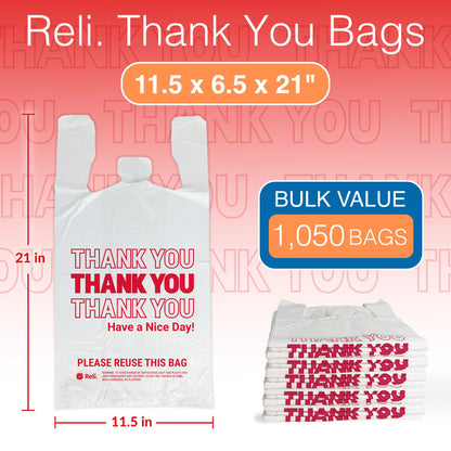 Reli. Plastic Bags Thank You (1050 Count) | White Grocery Bags with Handles | Shopping (Plastic)