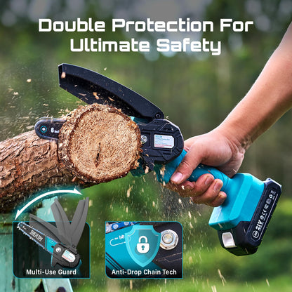 Seesii Mini Chainsaw, 6-inch Mini Chainsaw Cordless, Handheld Electric Power Chain Saw with 2 Batteries, for Tree Trimming Wood Cutting, Best Gifts for Father, Dad, Husband, Men