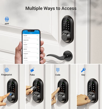 Veise RZ07 Smart Lock, Fingerprint Door Lock, 7-in-1 Keyless Entry with App Control, Electronic Touchscreen Keypad Deadbolt, Biometric Smart Locks for Front Door, Matte Black