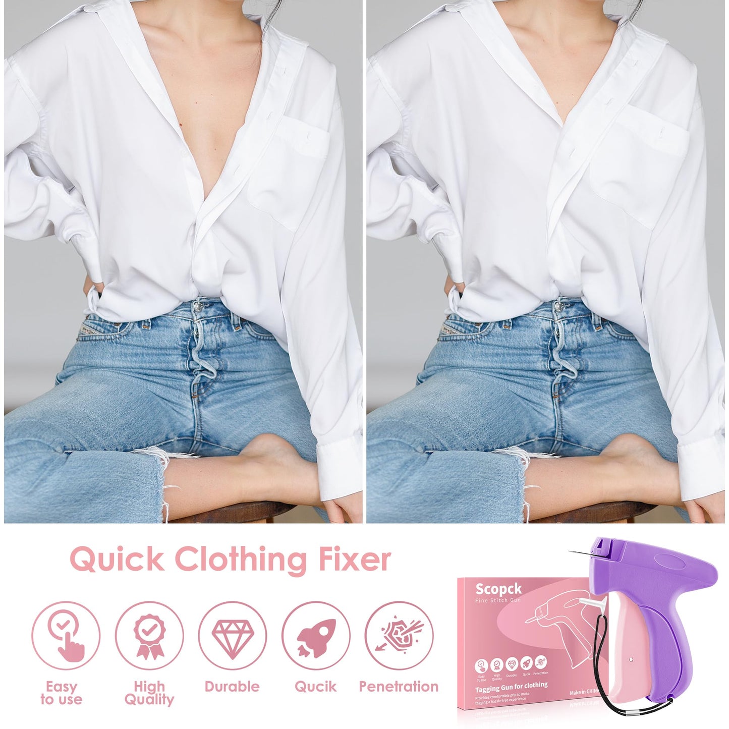 Stitch Gun for Clothes - Handheld Stitch Gun Quick Clothing Fixer - Mini Sewing Kit Micro Tagging Gun - Includes 6 Needle, 1000 Black Fasteners & 1000 White Fasteners (Purple)