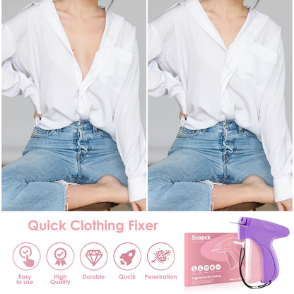 Stitch Gun for Clothes - Handheld Stitch Gun Quick Clothing Fixer - Mini Sewing Kit Micro Tagging Gun - Includes 6 Needle, 1000 Black Fasteners & 1000 White Fasteners (Purple)