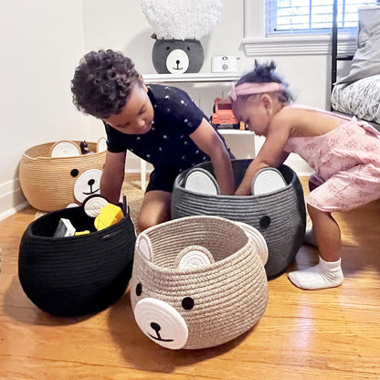 CherryNow Baby Basket for Nursery, Bear Gift Baskets for Kids, Baby Shower Basket with Handles, Small Cute Animal Baskets, Light Brown, 10.5"D x 8.5"H