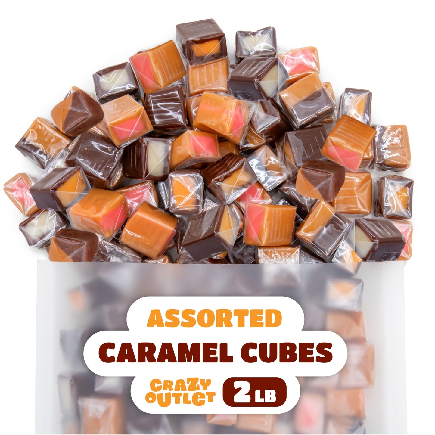 Caramel Cubes Mix - 2 Pound Bulk Pack (About 150 Count) - Assorted Flavors Candy - Filled Caramels Individually Wrapped