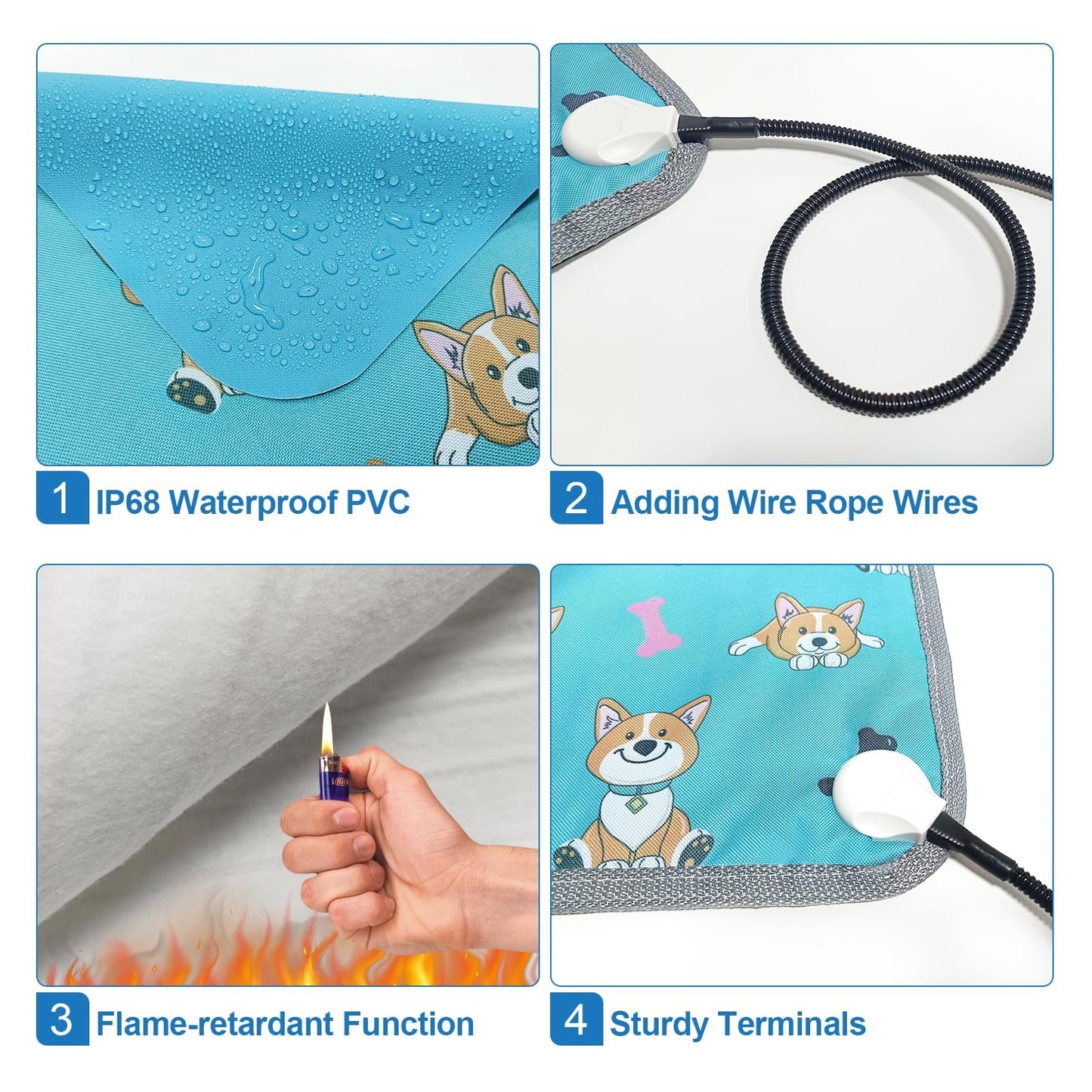 GOLOPET Cat Heating Pad 18x18 in Pet Heating Pad for Cats Waterproof Smart Thermostat Switch, Adjustable, Adding Wire Rope Wires Cat Warming Pad-Blue