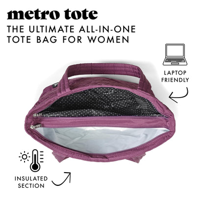 Fit & Fresh Metro 2-in-1 Quilted Tote, Multipurpose Travel and Work Bag with Insulated Cooler Compartment for Women, Laptop-Friendly, Thermal Insulated, Perfect for Office, Nurse, Teacher