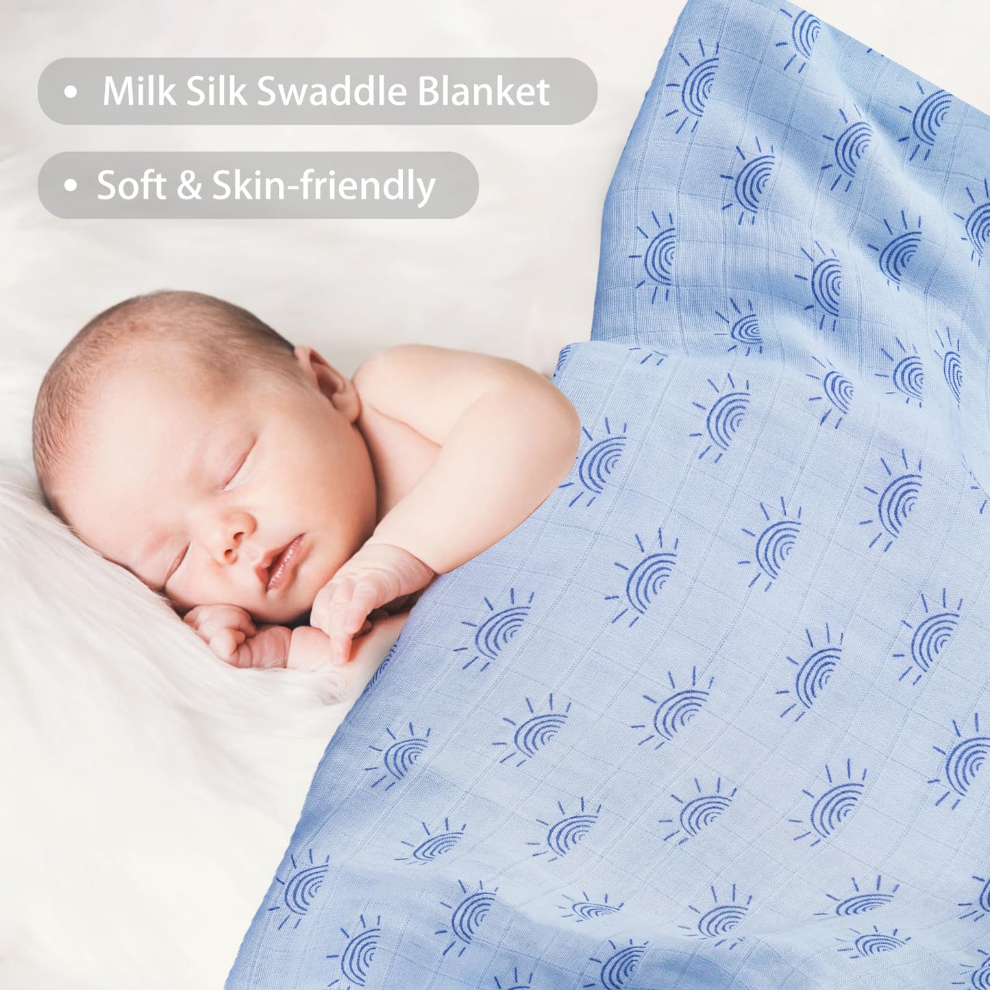 Viviland Muslin Swaddle Blankets, Breathable and Skin-Friendly Baby Receiving Blankets, 2-Pack Sun, 47 x 47 inches