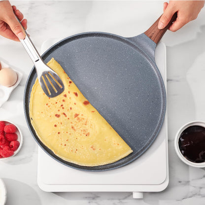 SENSARTE Nonstick Crepe Pan, Swiss Granite Coating Dosa Pan Pancake Flat Skillet Tawa Griddle 12-Inch with Stay-Cool Handle, Induction Compatible