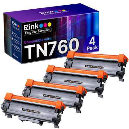 E-Z Ink Compatible TN760 Toner Cartridges Replacement for Brother TN-760 TN730 TN-730 to Use with HL-L2350DW HL-L2395DW HL-L2390DW HL-L2370DW MFC-L2750DW MFC-L2710DW DCP-L2550DW (Black, 4 Pack)