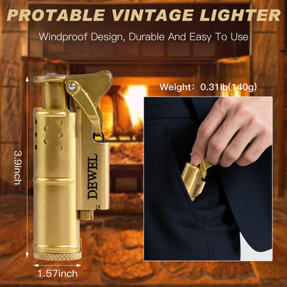 Vintage Copper & Brass Wheel Lighter - Reusable, Windproof, Cool Pressure- Unique Birthday Gift