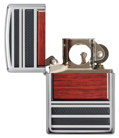 Zippo Wood Grain High Polish Chrome Pipe Pocket Lighter