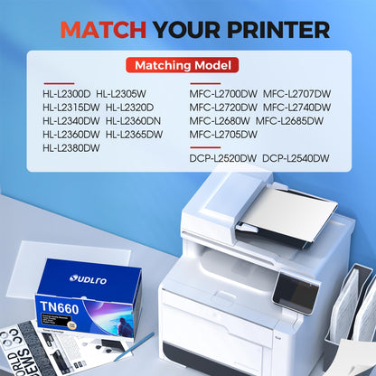 SUDLTO Compatible Toner Cartridge Replacement for TN660 TN630 TN-630 TN-660 Use for HL-L2300D HL-L2380DW HL-L2320D DCP-L2540DW HL-L2340DW HL-L2360DW HL-L2305W (2 Black)
