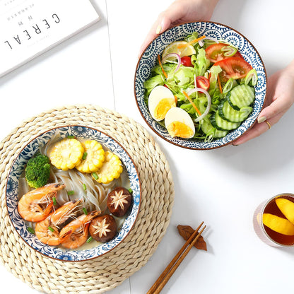YALONG Ceramic 40 Oz Ramen Bowls Set of 4, 8 Inch Soup Bowls for Pho,Noodle,Salad, Pasta and Serving, Blue and White Japanese, Microwave and Dishwasher Safe