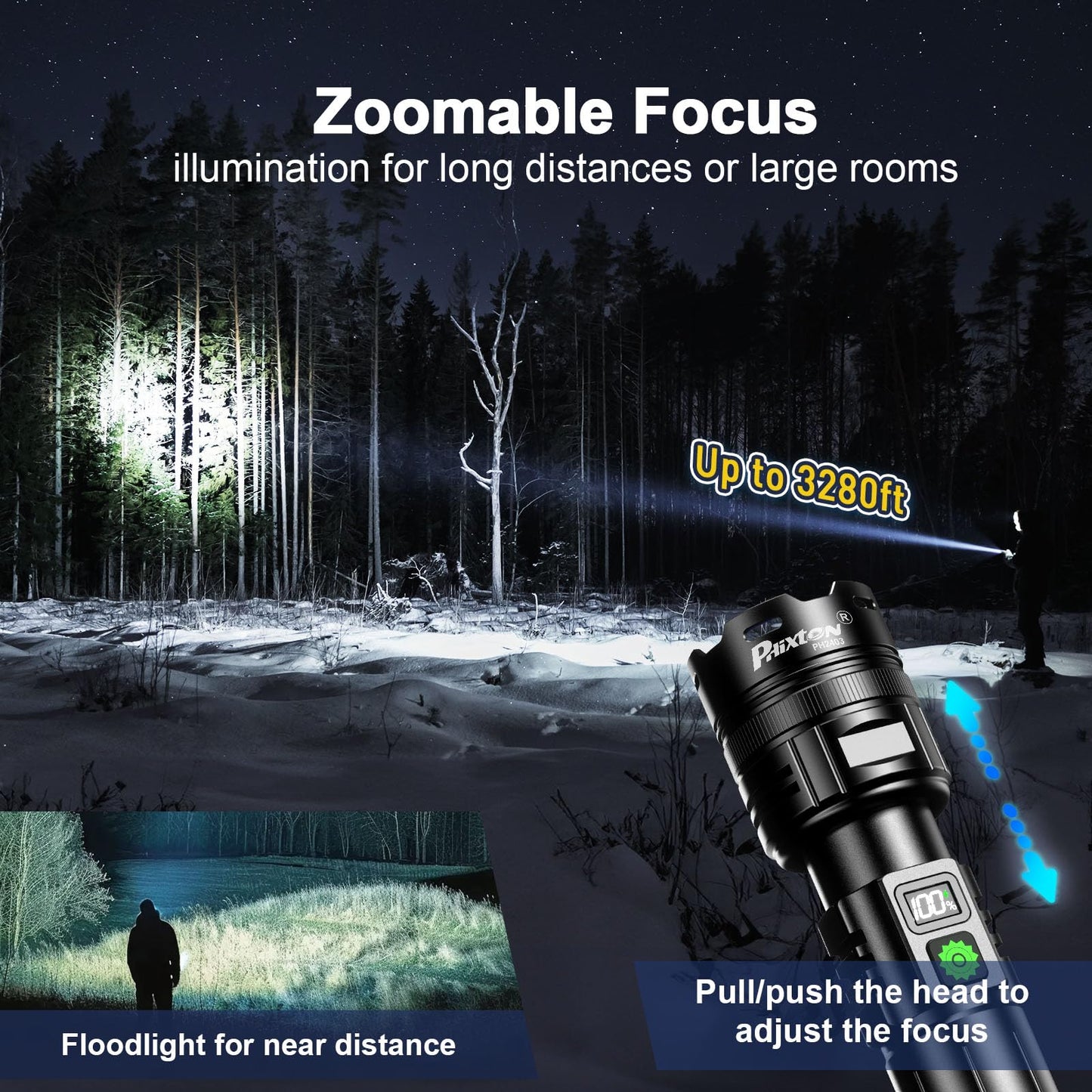 Rechargeable Flashlights 2000 High Lumens Single One Mode Super Bright, High Powered LED Flashlight USB C, High Beam 3280 ft Long Lasting Powerful Heavy Duty Strong Flash Light for Security Hiking