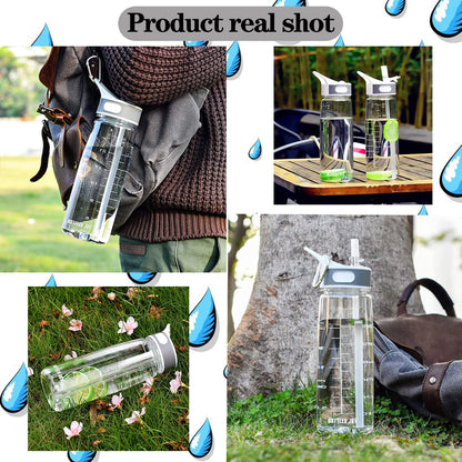 Sports Water Bottle with Straw & Handle, BPA-Free Water Bottle with Motivational Marker Reminder Leakproof 27oz 800ml High Capacity Drinking Bottle for Athletic, Running, Outdoor Activity
