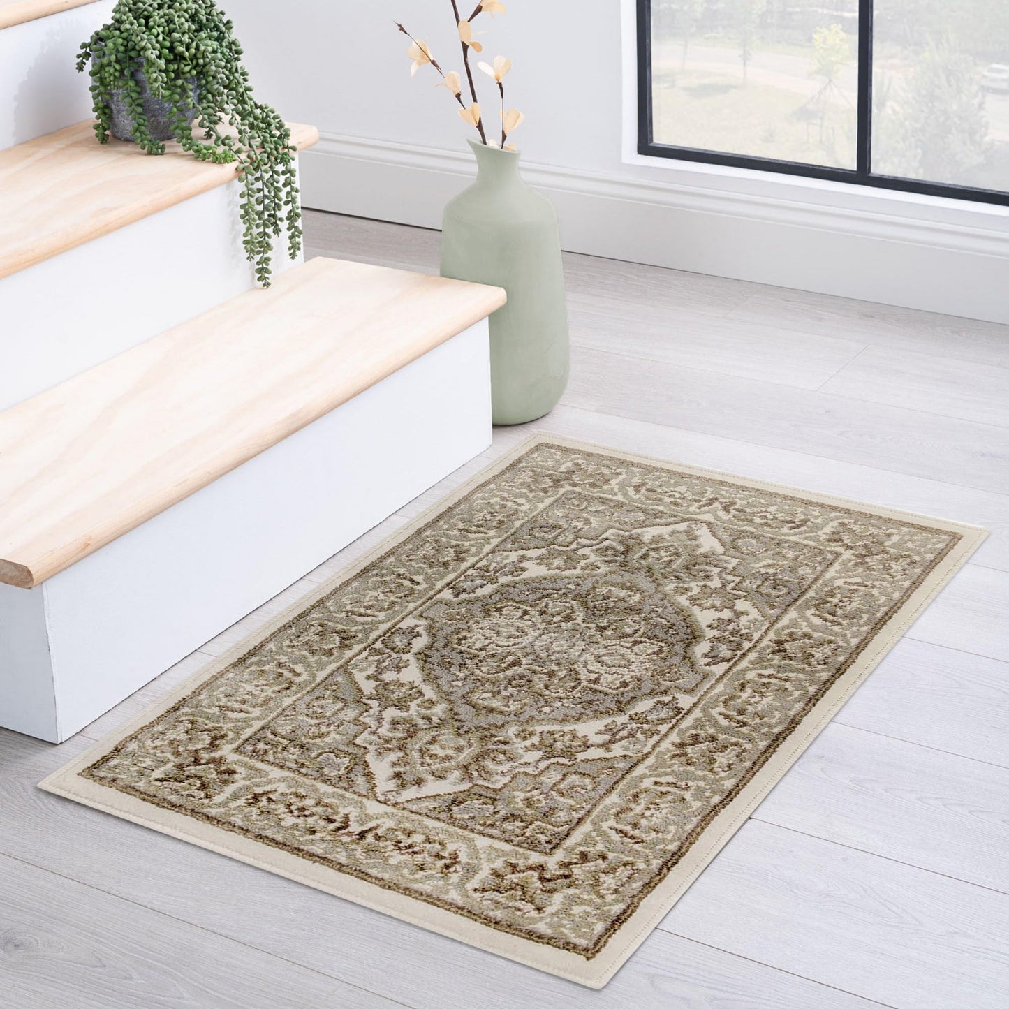 Superior Indoor Area Rug, Plush Carpet Cover, Traditional Oriental Medallion, Perfect for Hallway, Entryway, Living Room, Dining, Bedroom, Office, Kitchen, Glendale Collection, 2' x 3', Green