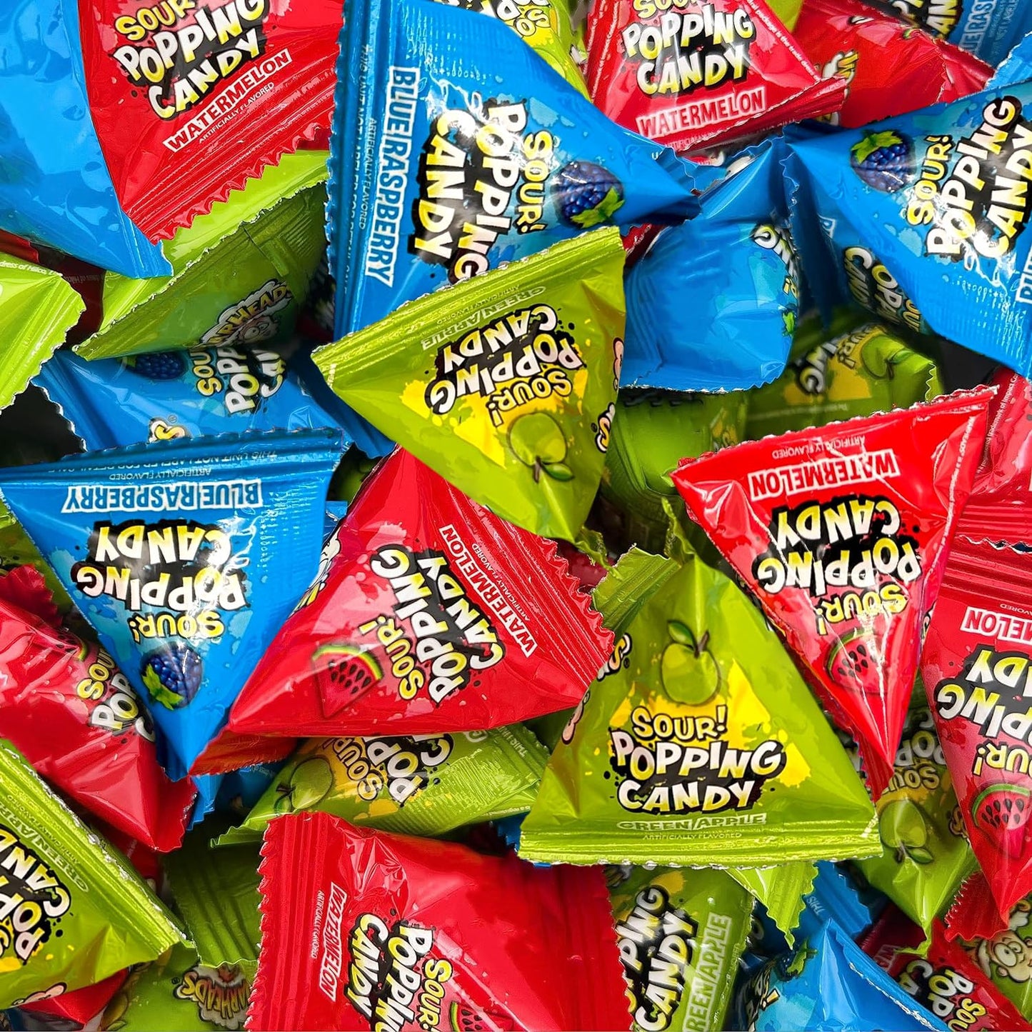 WarheadsSour Popping Rocks - 40 Count Bag - Sour Popping Halloween Candy Individually Wrapped - Assorted Fruit Flavors - Triangle Pouches - Blue Raspberry, Watermelon, Green Apple