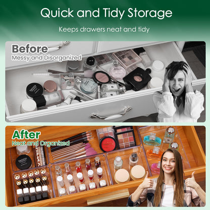 Criusia Drawer Organizer Set, Acrylic Non Slip Non Cracking Kitchen Drawer Storage Tray Large Size Divider, Multifunctional Storage for Cosmetics, Bathroom, Tools, Kitchen and Office (8 PACK)