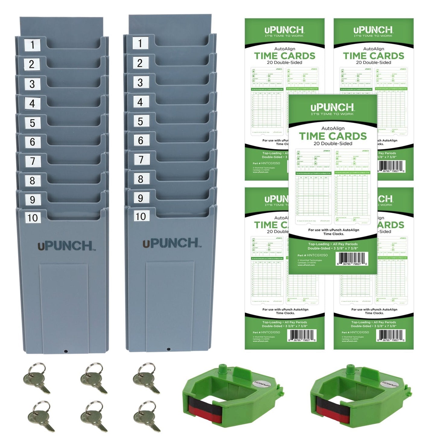 uPunch HN3500 Advanced Time Clock Bundle for Small Business: Complete Employee Time Tracking System with 100 Time Cards, 2 Racks, 2 Ribbons, and 6 Keys