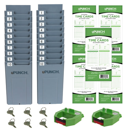 uPunch HN3500 Advanced Time Clock Bundle for Small Business: Complete Employee Time Tracking System with 100 Time Cards, 2 Racks, 2 Ribbons, and 6 Keys