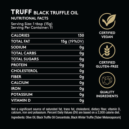 TRUFF Black Truffle Oil - Black Truffle Infused Olive Oil - Gourmet Dressing, Seasoning, Marinade, or Drizzle, Non-GMO, Gluten-Free, 5.6 fl.oz