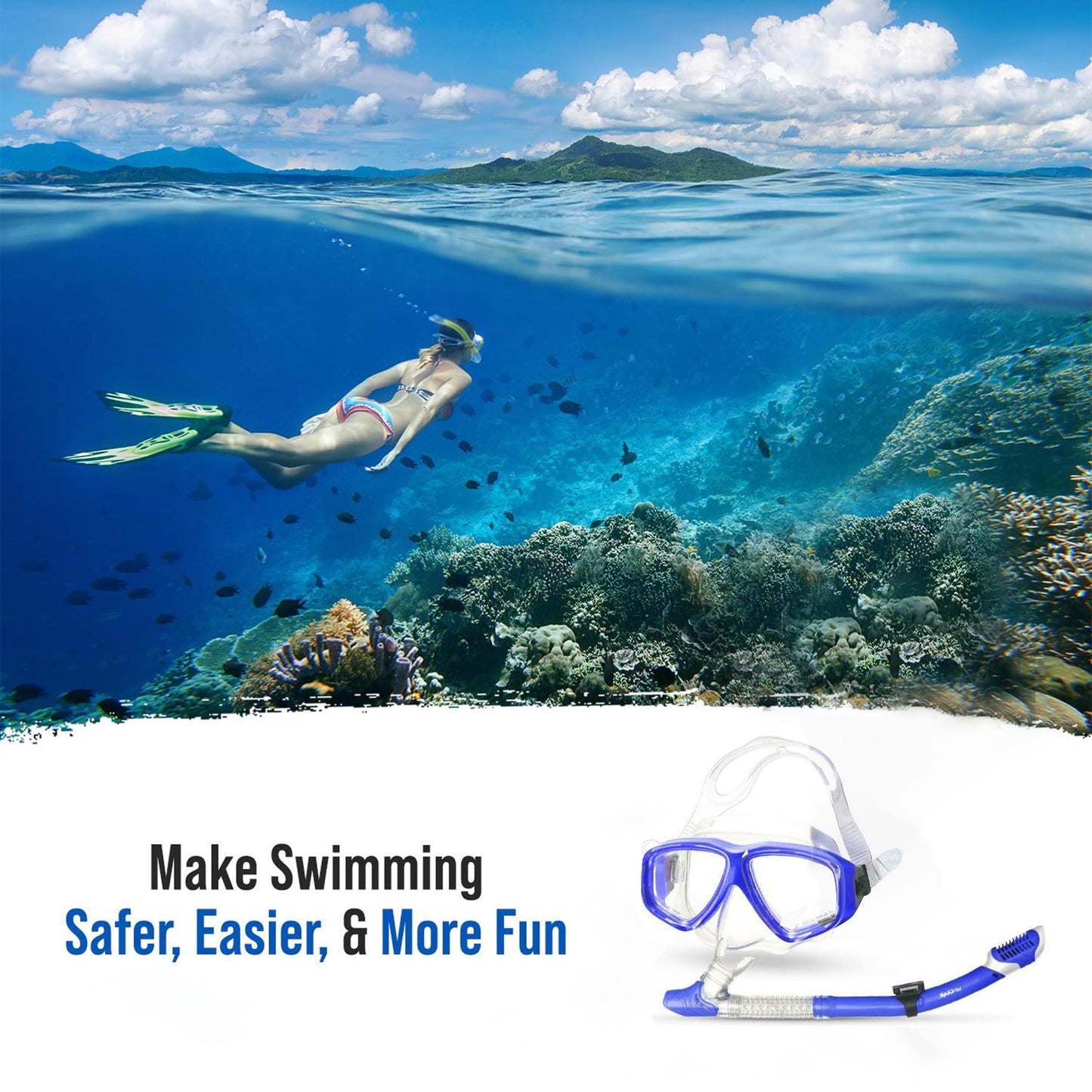 PRODIVE Snorkel Mask and Snorkeling Gear - Dry-Top Snorkel Set with Impact-Resistant Tempered Glass Lens, Anti-Fog Design, Watertight Seal, Adjustable Strap with Carry Case (Crystal Clear Vision)