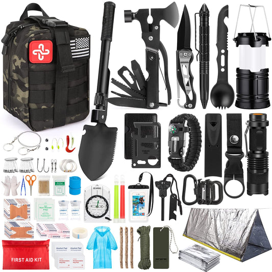 Survival Kit, 250Pcs Survival Gear First Aid Kit with Molle System Compatible Bag and Emergency Tent, Emergency Kit for Earthquake, Outdoor Adventure, Hiking, Hunting, Gifts for Men Women