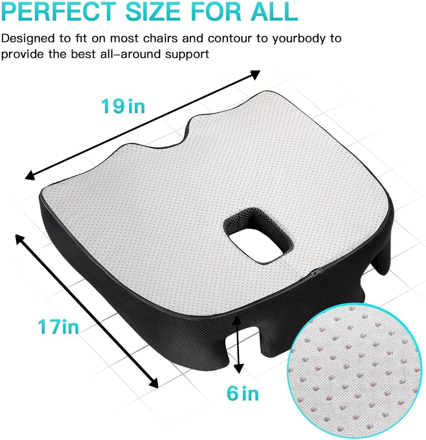 Benazcap X Large Memory Seat Cushion for Office Chair Pressure Relief Sciatica & Tailbone Pain Relief Memory Foam Firm Coccyx Pad for Long Sitting, for Office Chair, Gaming Chair and Car Seat Upgrade