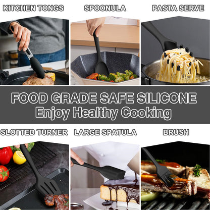 Silicone Kitchen Utensils Set, Umite Chef 22Pcs Cooking Utensils Spatula Set, Heat Resistant Non-Stick Silicone, Dishwasher Safe Cooking Gadgets Tools Set(Black)