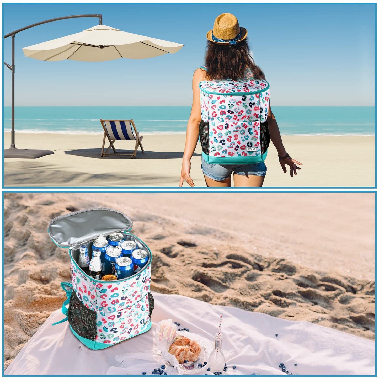 Wolka Cooler Backpack 30 Cans,Portable Backpack Coolers Insulated Leak Proof,Waterproof Soft Sided Cooler Bag for Travel,Beach,Camping,Picnic,Lunch Backpack for Women (Water Elf)